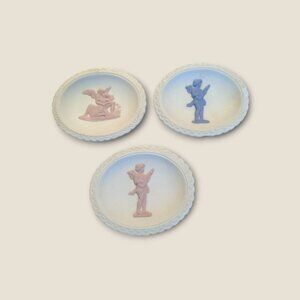 Vintage Set Of 3 Miniature Jasperware Wall Plates  Angel Designs - Pink & Blue